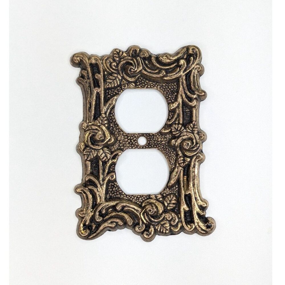 Vintage Baroque Victorian AmerTac Brand Double Outlet Cover Plate Gold Floral